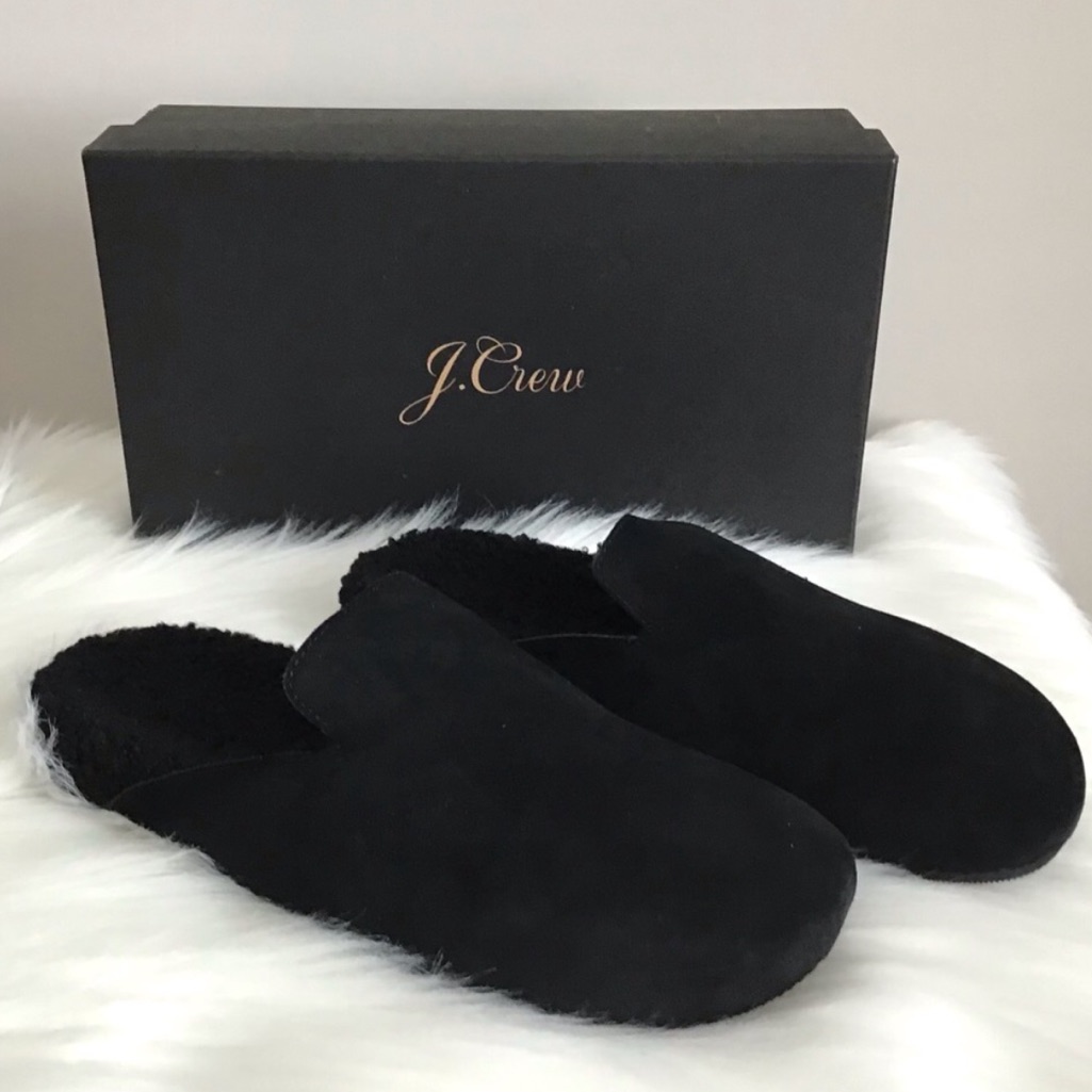 J. Crew Suede Leather Sherpa Lined Mules Clogs New In Box